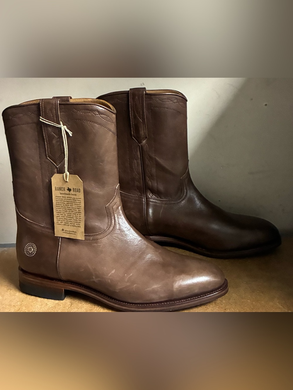 Ranch Road Men’s 12.5 Brown Leather Roper Cowboy Boots Round Toe NWT Handmade